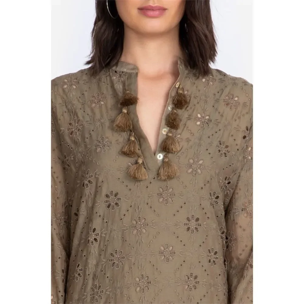 Johnny Was Vidya Eyelet Shirt Oregano Medium NWT - Picture 5 of 6